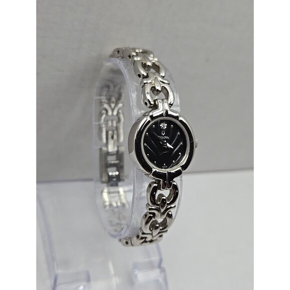 Bulova A3 Womens Diamond Quartz Watch Silver Bracelet Black Dial New Battery - Picture 3 of 10
